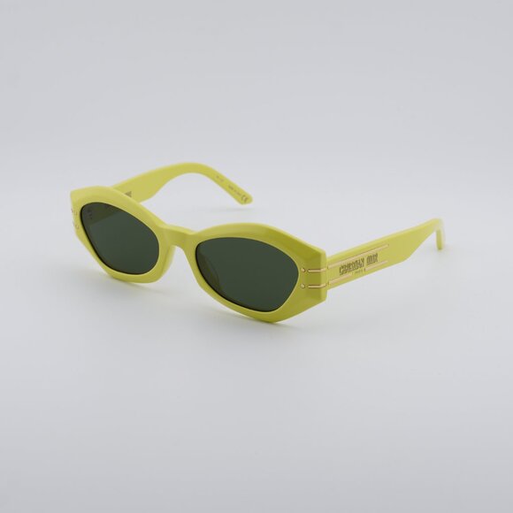 Dior DIORSIGNATURE B1U 66C0 Sunglasses Yellow Cat Eye Frame, Green Lenses